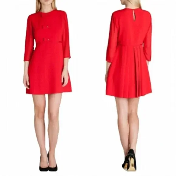 TED BAKER Red Finna Bow Detail Mini Dress Women's Size Ted 0/ US 2 - Picture 1 of 15